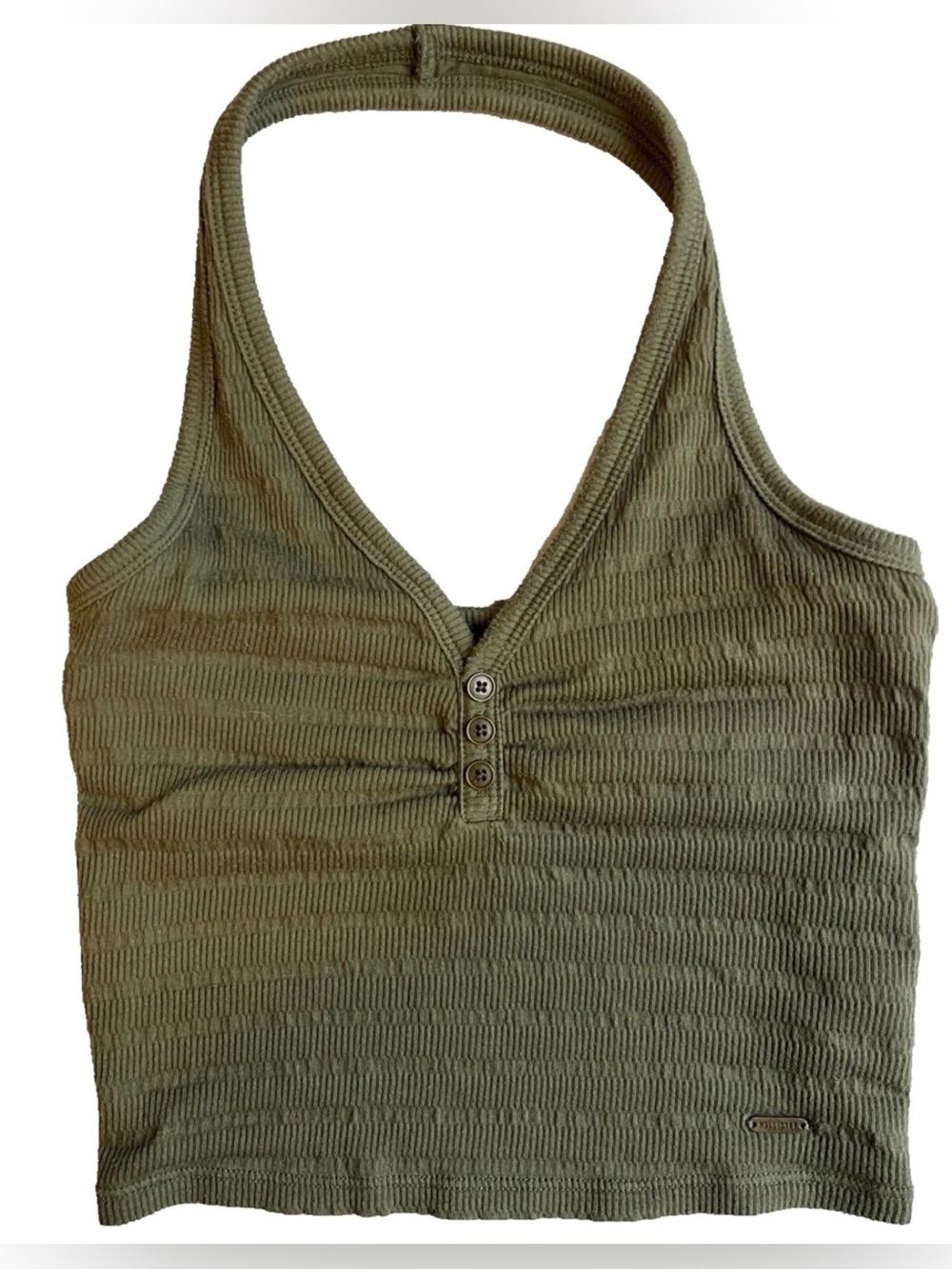 Hollister Halter Tank Top Women XS Green Ribbed Halter Crop Button Front